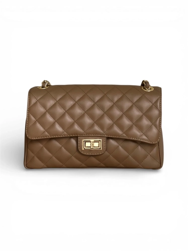 Torebka skórzana pikowana taupe brązowa na łańcuszku elegancka Camille Venasti7.webp
