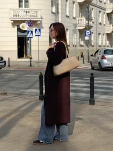 Torebka bagietka beżowa ze skóry naturalnej BASSOTTO  - stylizacja jesienna