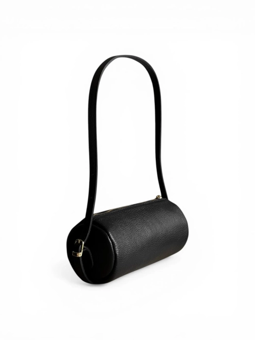 Torebka tuba skórzana czarna mała na ramię do ręki Venasti tubalny kształt 5.webp